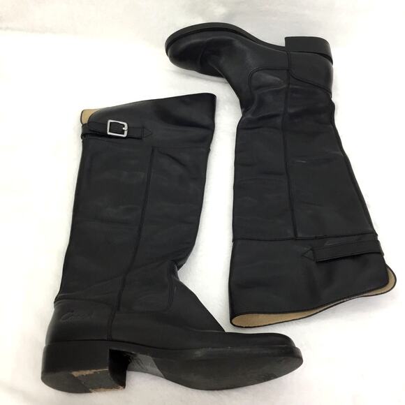 COACH Boots Women's Black Leather Joele Buckle Riding Shoes Tall Sz 7.5 - Picture 1 of 9